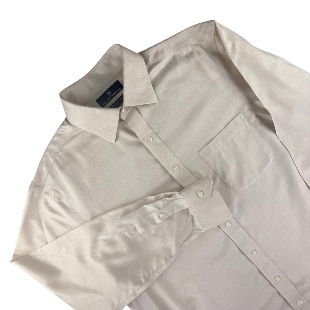 Hart Schaffner Marx Dress Shirt Mens 15.5/33 Cream Regular Fit Pima Cotton